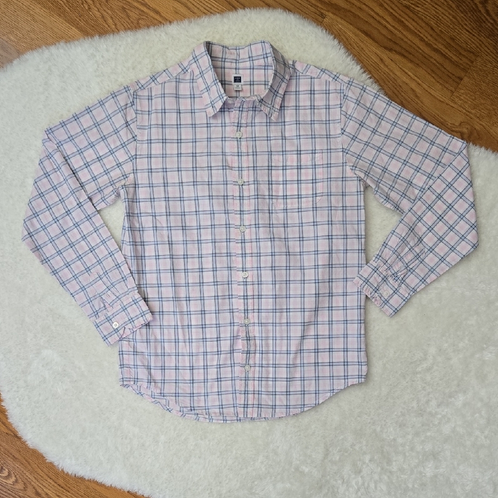Janie and Jack Pink/Blue Plaid Button Down Shirt, Boys 12, Great Condition